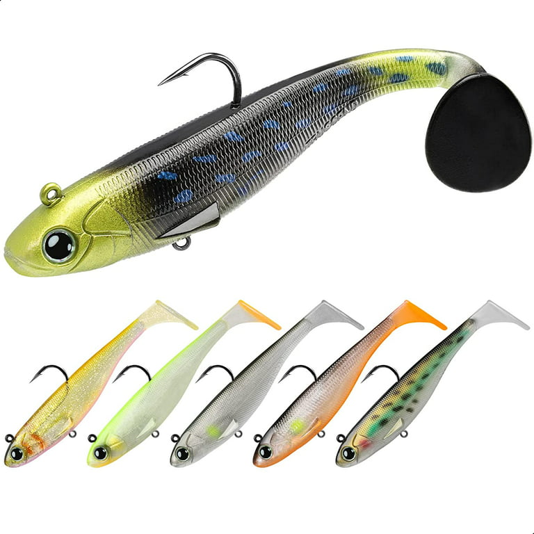 Paddle Tail Swimbaits for Bass Fishing, Shad or Tadpole Lure with Spinner,  Premium Fishing Bait for Saltwater Freshwater, Trout Crappie Fishing  A3-4.7,1.06oz 