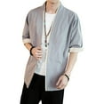 thumbnail image 4 of Lumtrix Men's Kimono Jackets Cardigan Lightweight Casual Cotton Blends Linen Seven Sleeves Open Front Coat Outwear Gray 5XL, 4 of 5