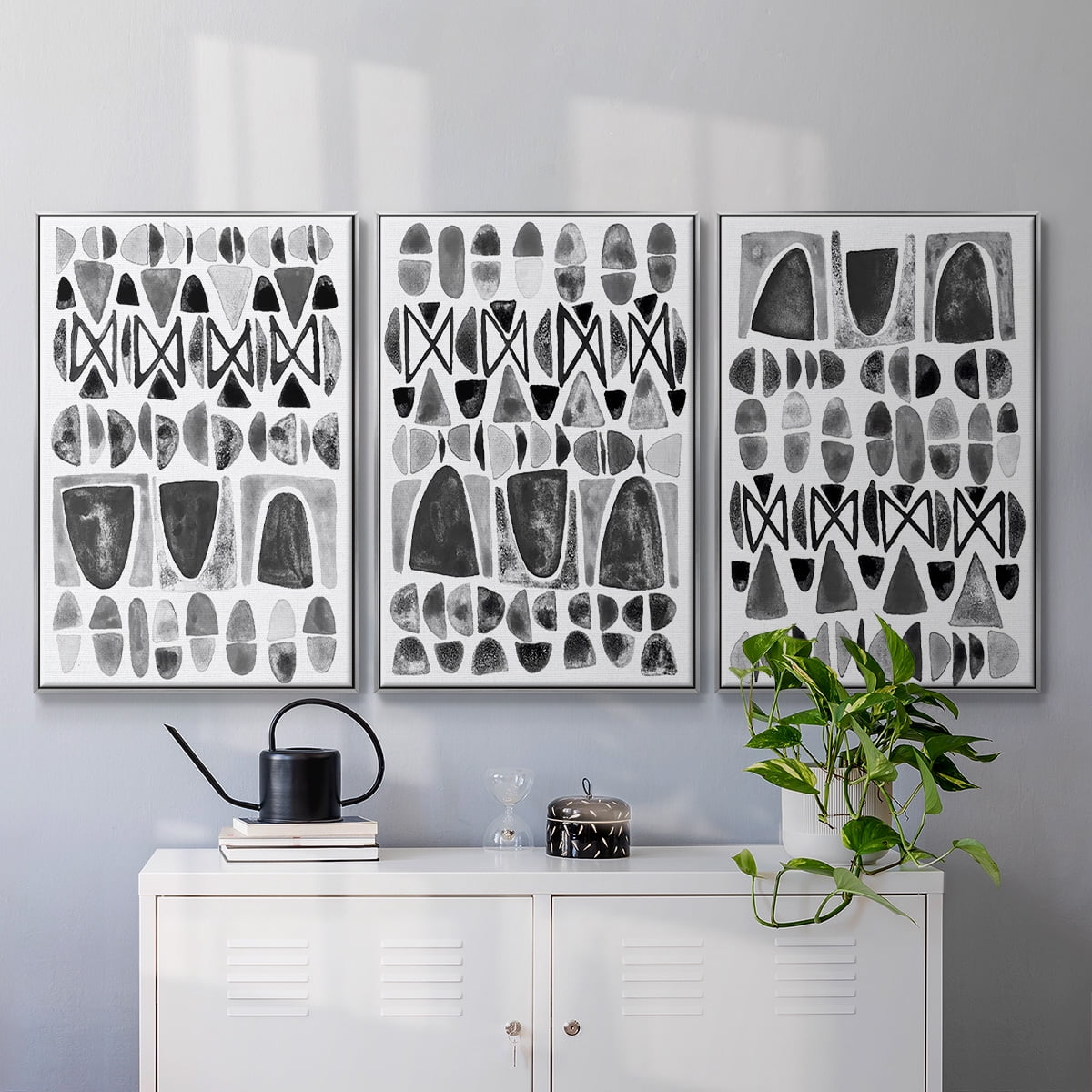 Grey Arches I - Framed Premium Gallery Wrapped Canvas L Frame 3 Piece Set - Ready to Hang