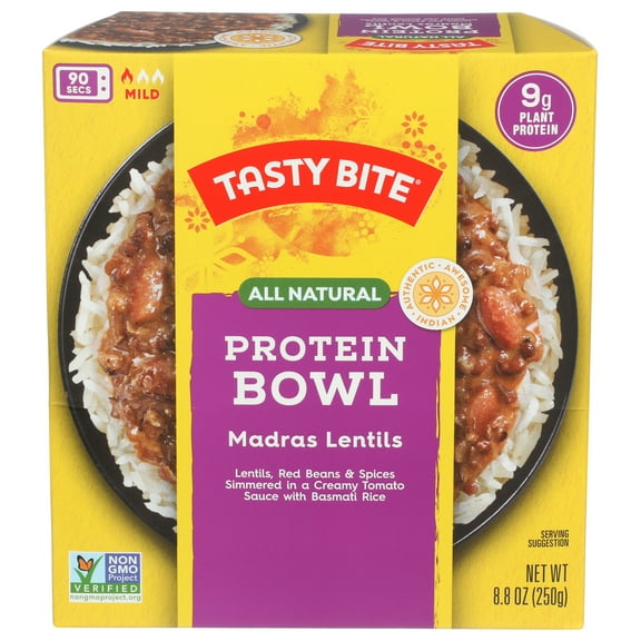 Pack of 6, Tasty Bite Madras Lentils Protein Bowl, 8.8 oz