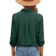 thumbnail image 6 of Otntypg Womens Button Down Linen Shirts Casual V Neck Rolled Up Long Sleeve Tops Elegant Dressy Blouses Business Casual Outfits Green XXXXL, 6 of 8