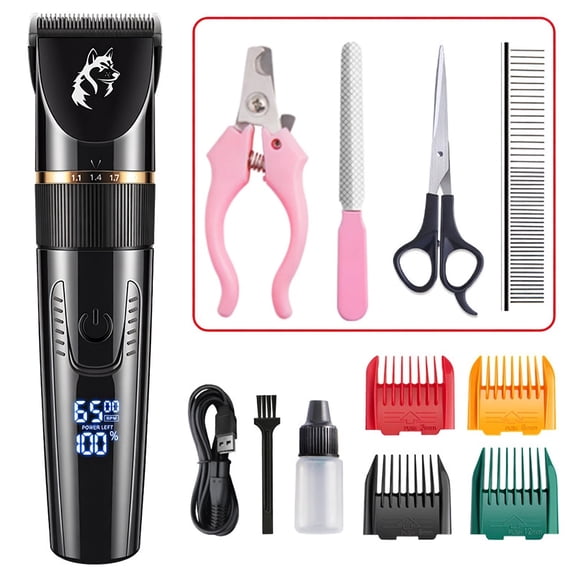 Pet Hair Clipper, Dog Grooming Kit with 4 Guard Combs &5-Speed Fine-Tuning, Professional Dog Shaver Trimmer for Thick-Coated Dogs & Cats