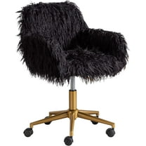 Wubio Fluffy Office Desk Chair, Faux Fur Modern Swivel Armchair with Wheels, Soft Comfy Fuzzy Elegant Accent Makeup Vanity Chairs for Women Girls, Home Living Dressing Room Bedroom, Black