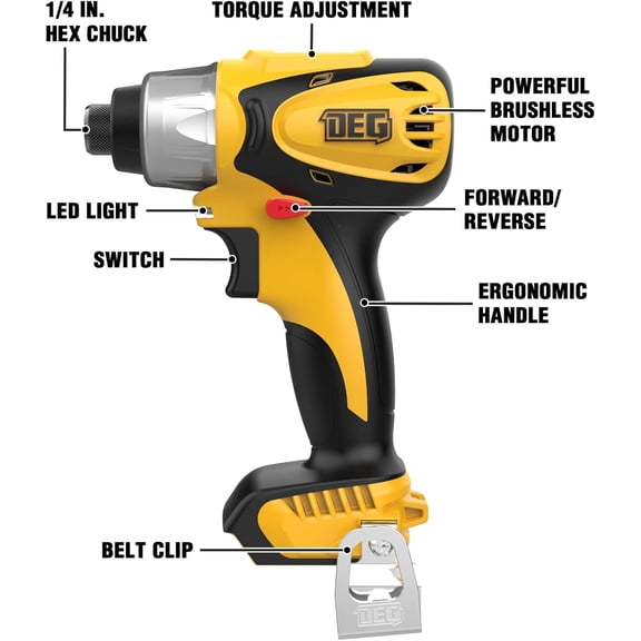 12V Cordless Impact Driver Kit, DEGLASERS 1/4-inch Hex, 4 Speed Brushless Impact Drill/Driver Set with LED Light, Battery and Charger Included