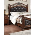 thumbnail image 3 of Traditional 1pc Bed Classic Brown Finish Queen Size Bed Posts Tufted Headboard Antique Carved Design Bedroom Furniture Wooden, 3 of 4