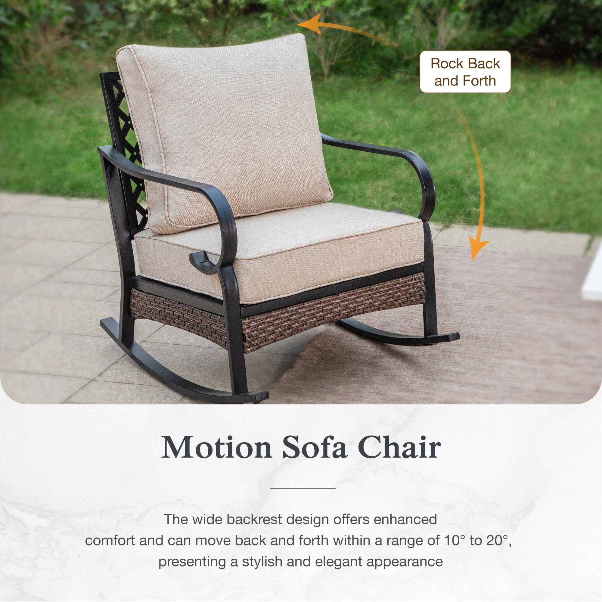 Sophia & William 5 Seat Patio Conversation Set,Outdoor Furniture Sofa Set with Rocking Chairs, Beige