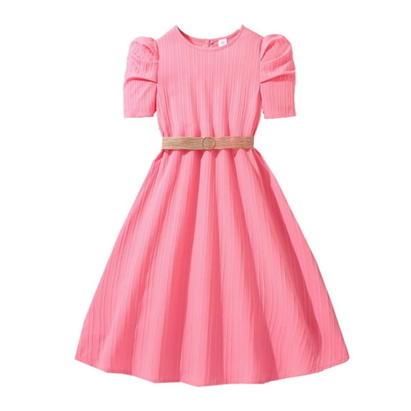 Ashirexll Summer Dresses for Teens, Girls Dresses Size 10-12, Fashion Girls Summer Dress for 8-13 Short Sleeve Round Neck Dress Waist Cinching Princess Dress