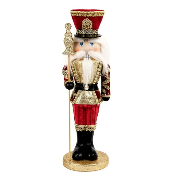 STP Goods Nutcracker Handmade Christmas Decoration 16.1” (41 cm) Nutcracker Christmas Figurine Holiday Décor Xmas Standing Decoration Xmas Figure Doll Decoration, Gold and Red