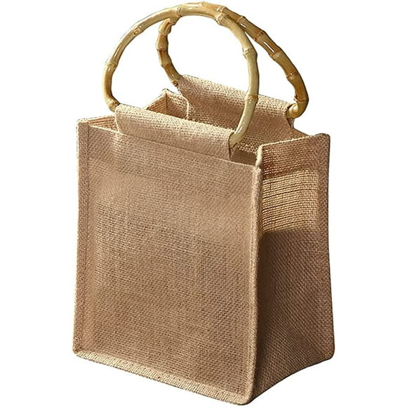 Jinsinto jute shopping bag, beach bag with bamboo handle, reusable jute shopping bag, jute shopping bag for shopping, gift wrapping, christmas, birthday