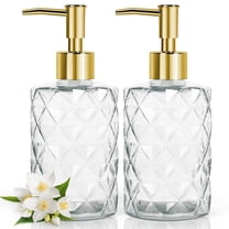 2pcs 330ml Glass Soap Dispenser Set - Transparent & Golden Liquid Hand Soap/Lotion/Shampoo Bottles, Sturdy Pump for Bathroom Kitchen Office Sink