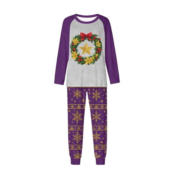successthop Matching Couple Christmas Pajamas 2 Set Garland Long Sleeve Crewneck Tops and Pants Sets with Pockets Purple