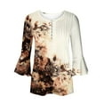 thumbnail image 4 of T-Shirt à Manches Courtes à Col en V à Imprimé Floral pour Femmes Coffee L, 4 of 5