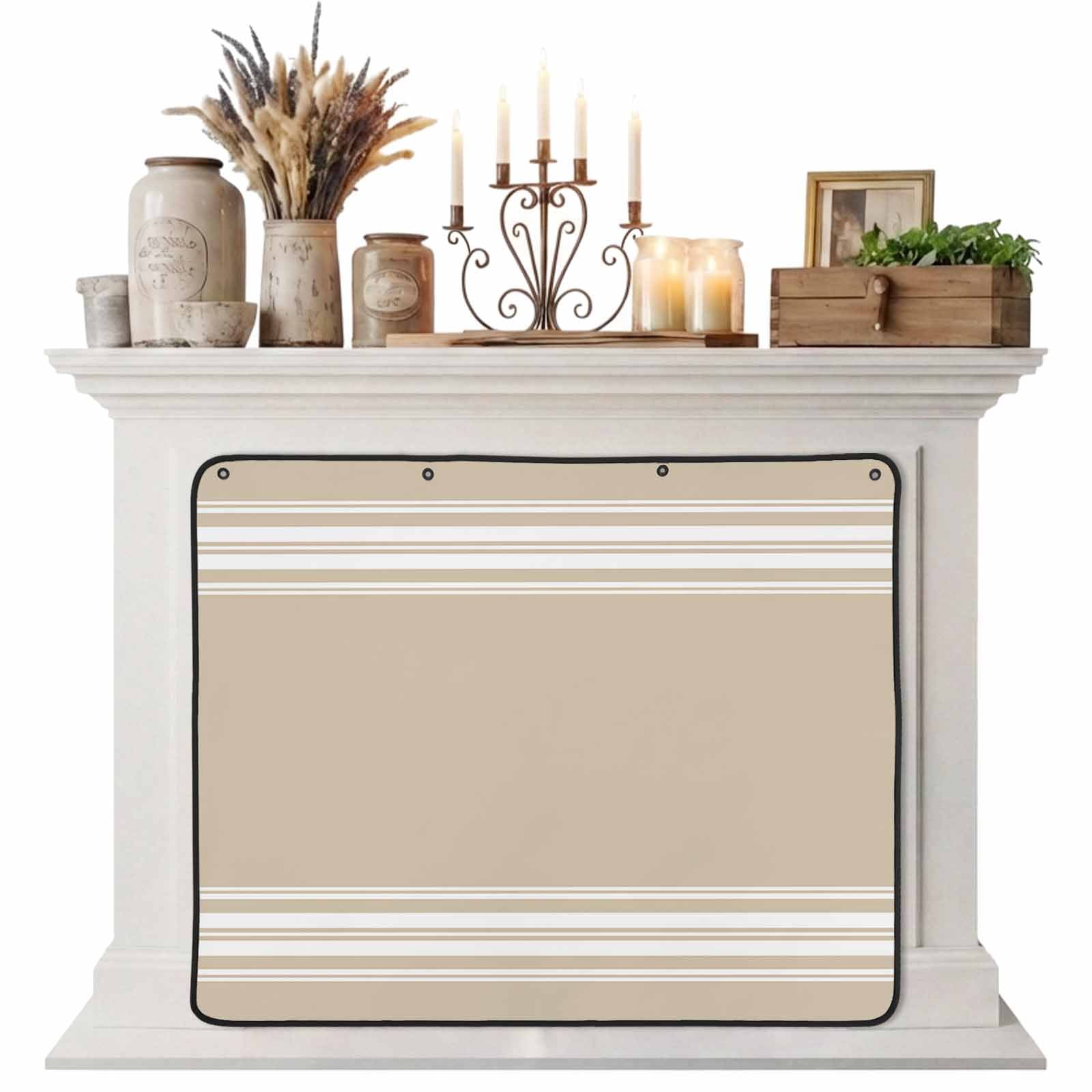 Magnetic Fireplace Cover Khaki Stripes Fireplace Screen French Stripe Farmhouse Style Insulation Fireplace Blocker Blanket Save Energy Fireplace Draft Stopper Covers for Living Room 39x32