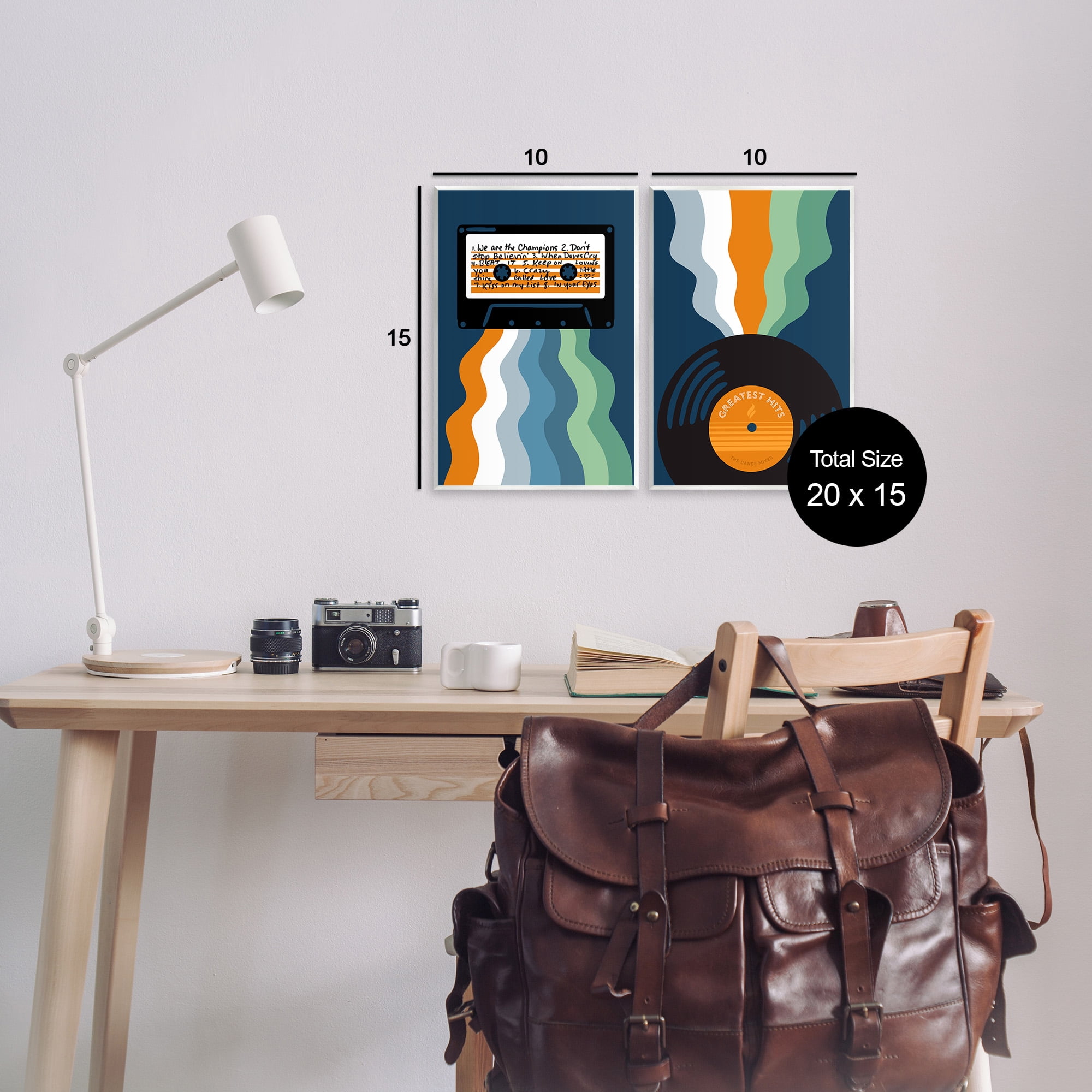 Stupell Industries Retro Music with Stripes Abstract Painting Unframed Art Print Wall Art, 10 x 15, Set of 2