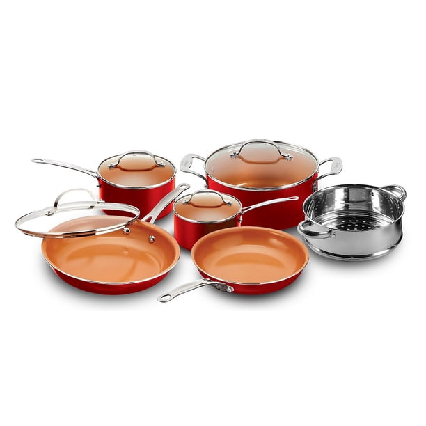 Gotham Steel 10Pc Pots and Pans Set Nonstick Cookware Set Red