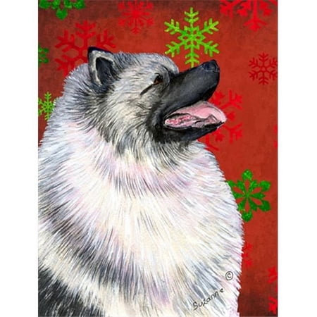 11 x 15 in. Keeshond Red And Green Snowflakes Holiday Christmas Flag Garden Size