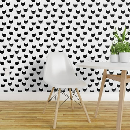 Removable Water-Activated Wallpaper Cat Black And White Kitty Feline
