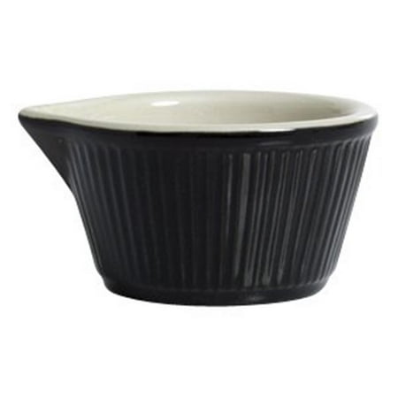 

Tuxton China B4X-0408 4 oz. Fluted Ramekin in Black-Eggshell with Spout - 4 Dozen