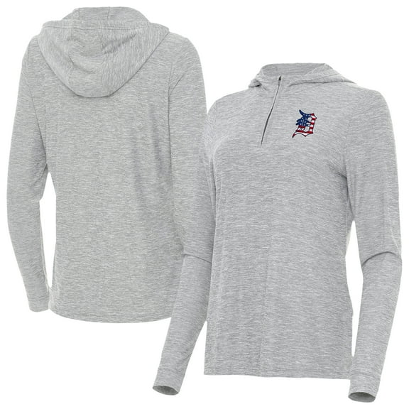 Women's Antigua Heather Gray Detroit Tigers Daybreak Quarter-Zip Hoodie