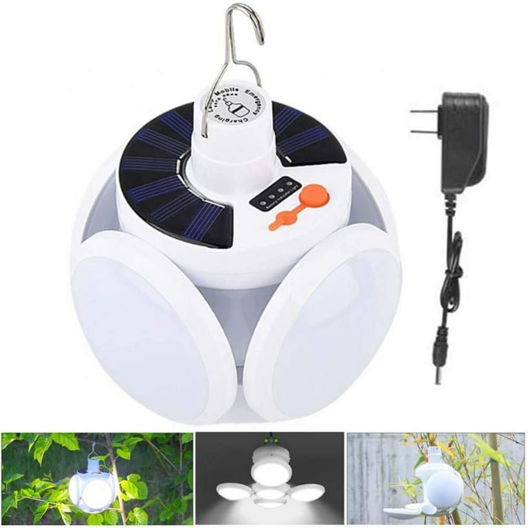 Solar Camping Lantern, Portable Tent Lamp with Hanging Hook, Folding LED  Football Bulbs Rechargeable USB Camping Lights for Home, Office, Tent, Car