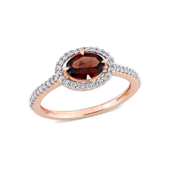 0.95 Carat (Ctw) Oval Garnet Ring in 10K Rose Pink Gold with Diamonds for Women