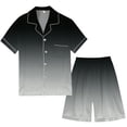 thumbnail image 3 of GPOECD Men's Sleepwear Plus Size Men's Gradient Multicolored Silk Satin Short Sleeve Button Up Home Wear Set Mens Pajama Set Grey,M, 3 of 4
