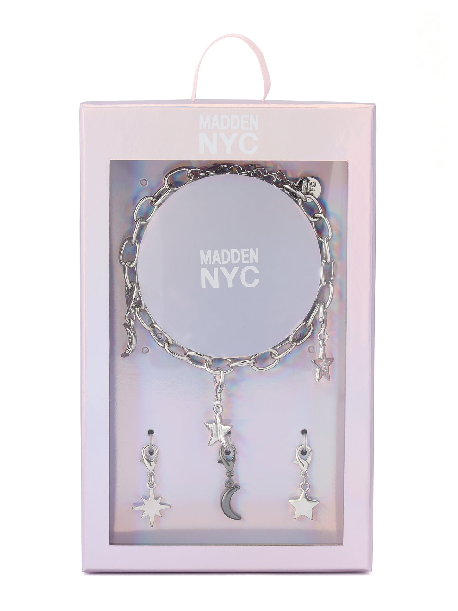 Madden NYC Women's Fashion Rhodium Celestial Star Bracelet & 3-Piece Charm Giftable Boxed Jewelry Set