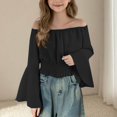 thumbnail image 5 of THDHVS Girls Shirts,Shirts for Girls,Summer Girls' Waist Cinching Strapless Long Sleeve Fashion Solid Color Casual Top Black 12-13 Years, 5 of 5