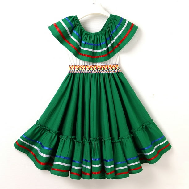 green emerald velvet dress Traditional Mexican Girl Embroidered Dress 2-8 – unik Retail main image 1