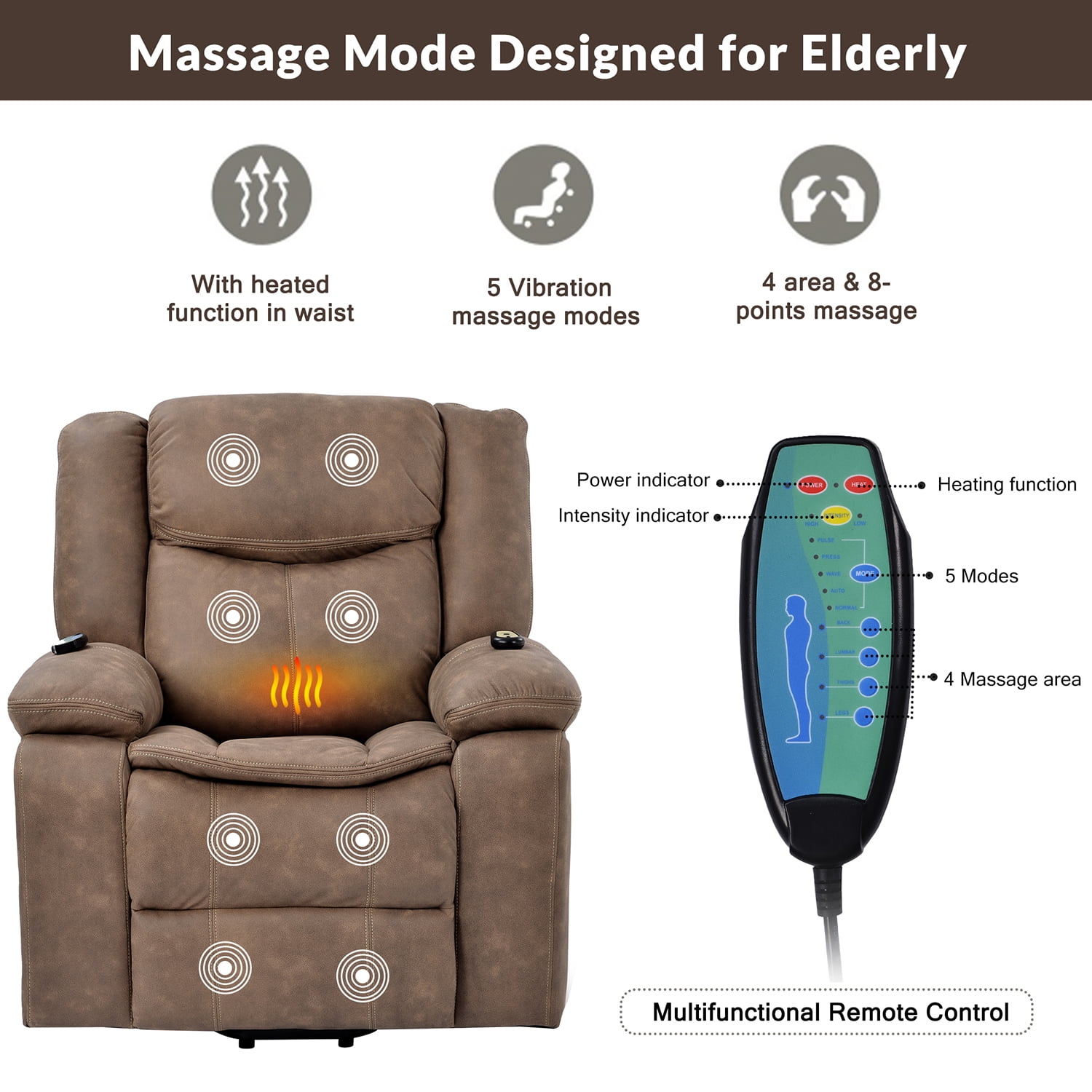 Resenkos Electric Power Lift Chairs Recliner with Heat and Massage, Power Lift Chair for Elderly with Adjustable Massage Function, Brown Resenkos Electric Power Lift Chairs Recliner with Heat and Massage, Power Lift Chair for Elderly with Adjustable Massage Function, Brown