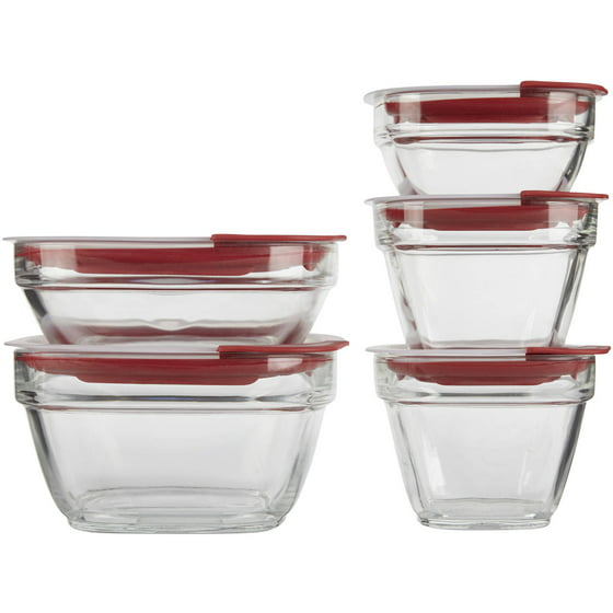 Rubbermaid Glass with Easy Find Lids 10-Piece Set, Red 
