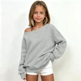 thumbnail image 2 of Dweltoz Girls Off The Shoulder Sweatshirt Asymmetrical Long Sleeve Pullover Casual Cute Solid Color Tops 2026 Fall Trendy Y2K Sweatshirt,Gray 11-12 Y, 2 of 5