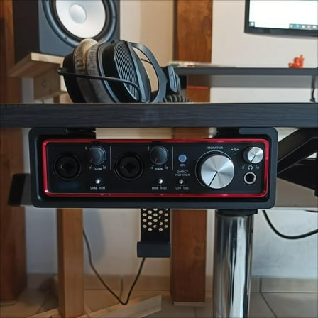 Under Sink Audio Interface Stand with Headphone Hook, Compatible with Focusrite Scarlett 2i2, Under Table Mount for Audio Enthusiasts