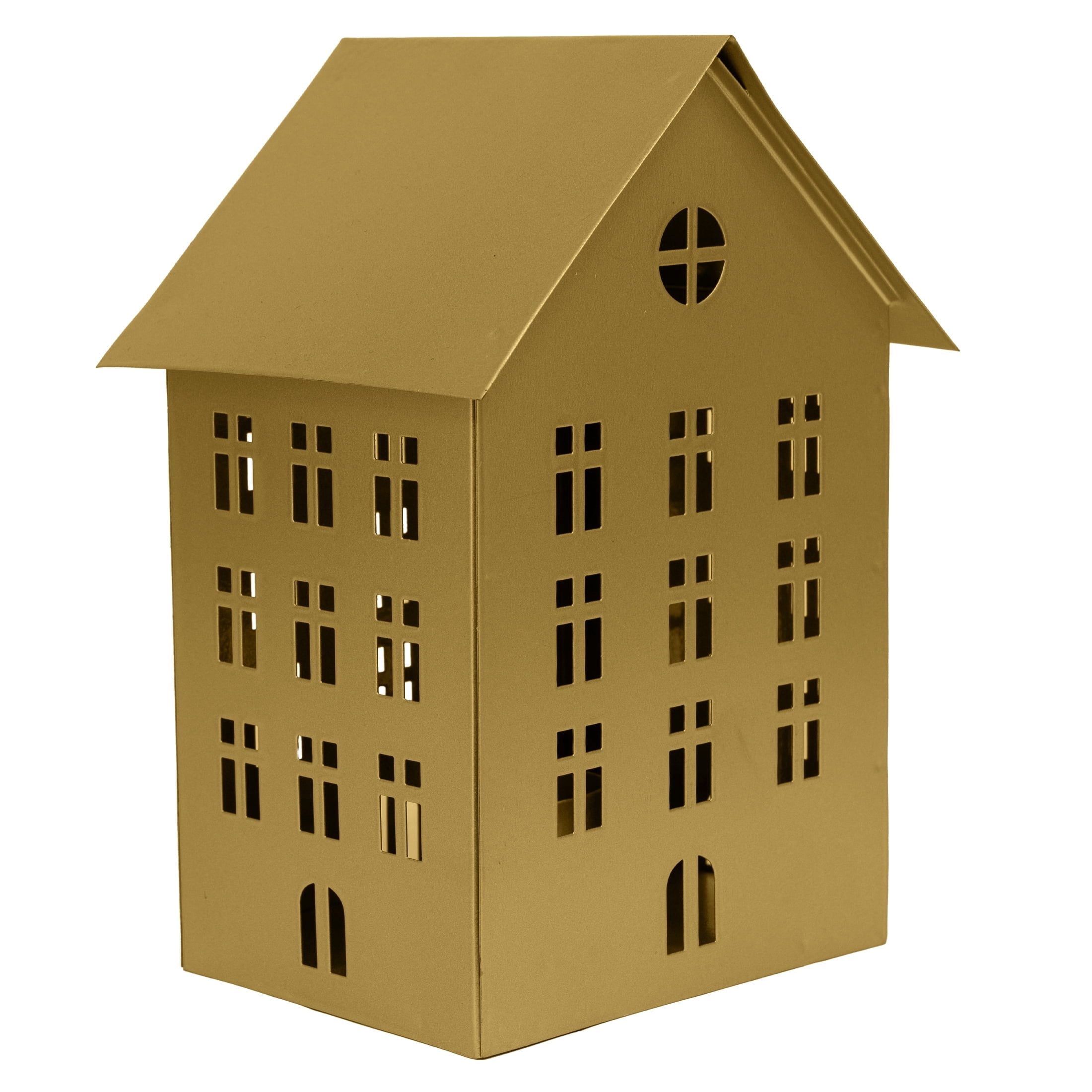 My Texas House Metal House Tealight Candle Holder Christmas Decoration, Gold, 8"