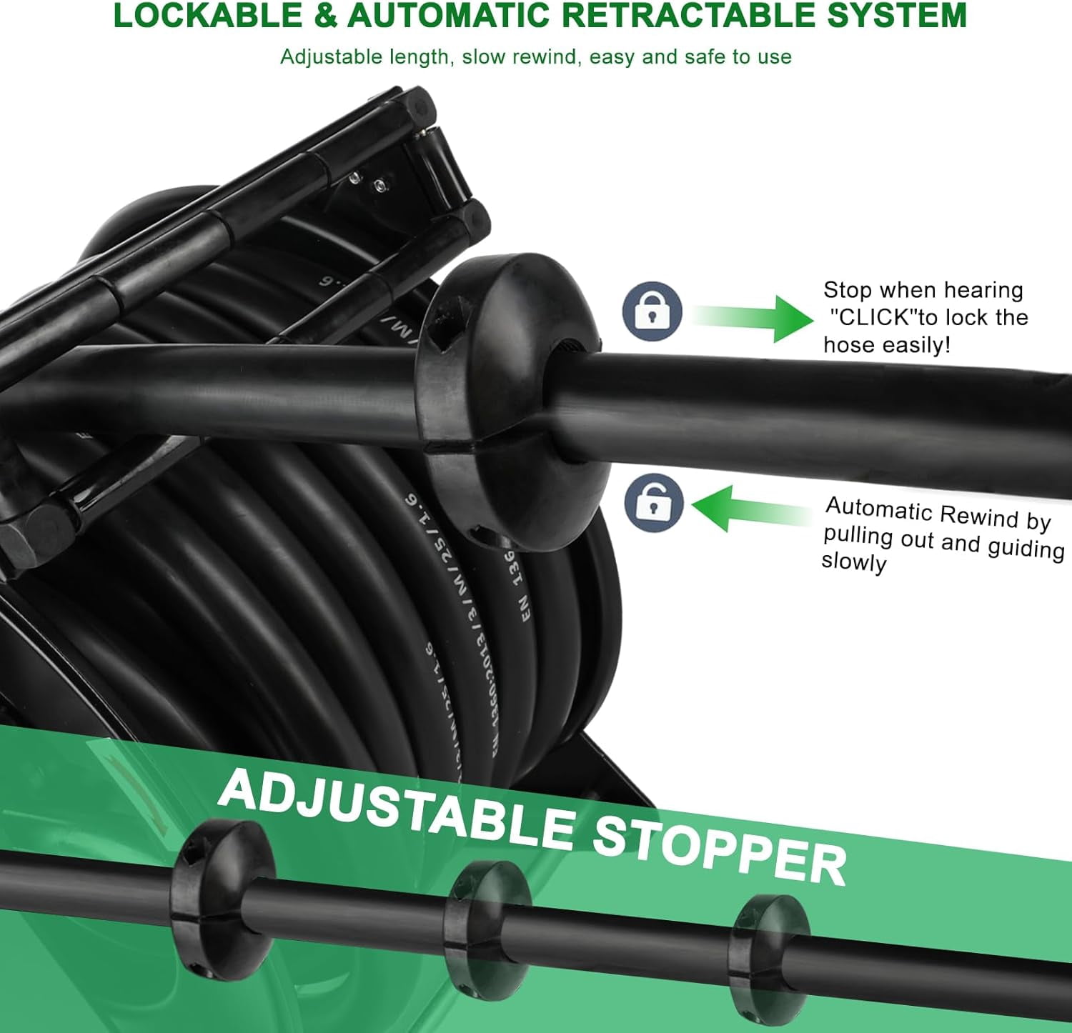 XUTUMM Fuel Hose Reel Retractable 1" x 50' Adjustable Dual Arm, All-weatherAuto Rewind, Heavy Duty Steel, with Fueling Nozzle for Aircraft Ship Vehicle Tank Truck, 300 PSI