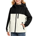 thumbnail image 2 of ITSAME Girls Hooded Zipper Jacket with Pockets Long Sleeve Waterproof Windbreaker Outdoor Lightweight Rain Coat Black Size 9, 2 of 8