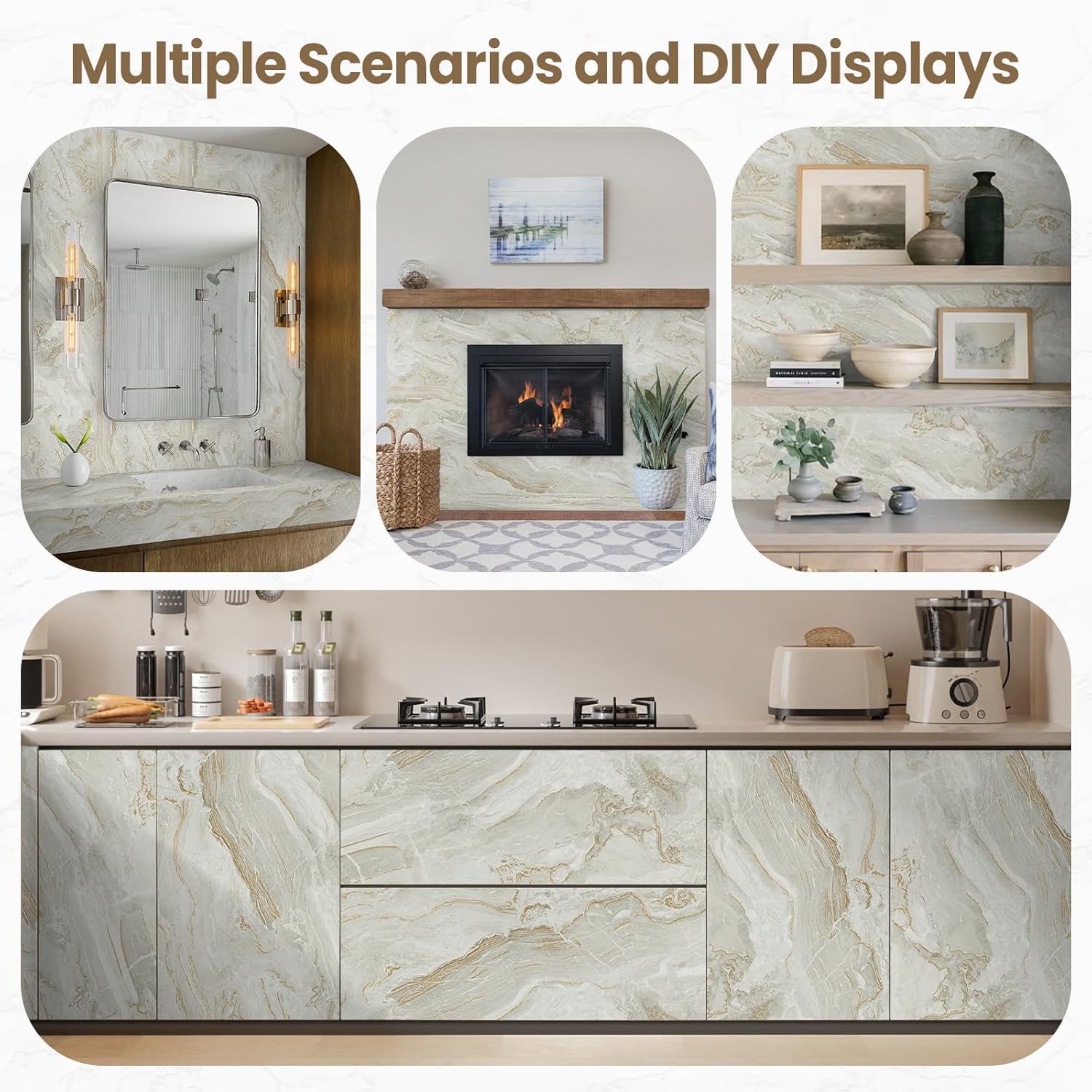 MaxxMarket Glossy Marble Contact Paper Peel and Stick Gray/Gold Wallpaper Vinyl Wrap Waterproof Wall Paper for Kitchen Countertop Cabinet Furniture 17.7" x 78.7"