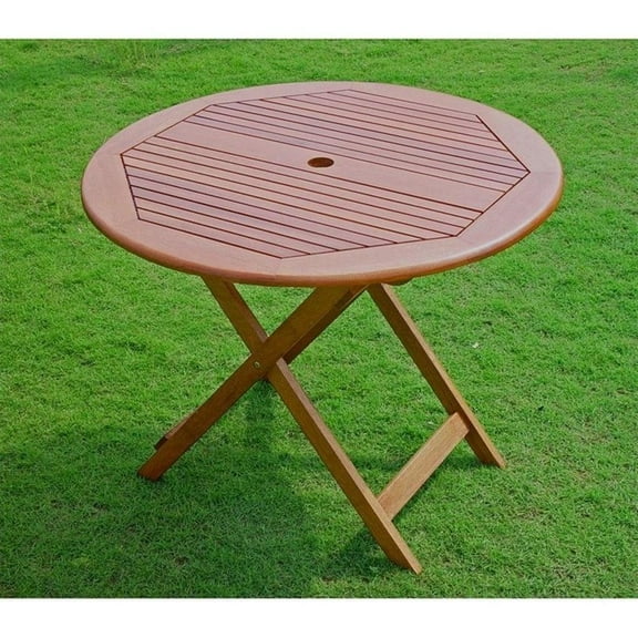 Pemberly Row Acacia 32" Folding Patio Table in Stain