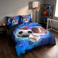 thumbnail image 2 of Manfei Cartoon Football King Bedding, Basketball Soccer Sport King Bed in a Bag, Darkblue Brightblue Brown, Black Reversible 7 Pieces, 2 of 6