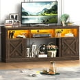thumbnail image 3 of Farmhouse TV Stand for 70/75/80 Inch TV, 32”Tall Entertainment Center w/LED Light, Large Media Console Cabinet w/Barn Doors Adjustable Shelves for Living Room, Brown, 3 of 8