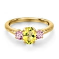 thumbnail image 3 of Gem Stone King 18K Yellow Gold Plated Silver Canary Mystic Topaz and Pink Lab Grown Diamond Engagement Ring for Women | 1.16 Cttw | Oval 7X5MM | Gemstone November Birthstone | Size 7, 3 of 6