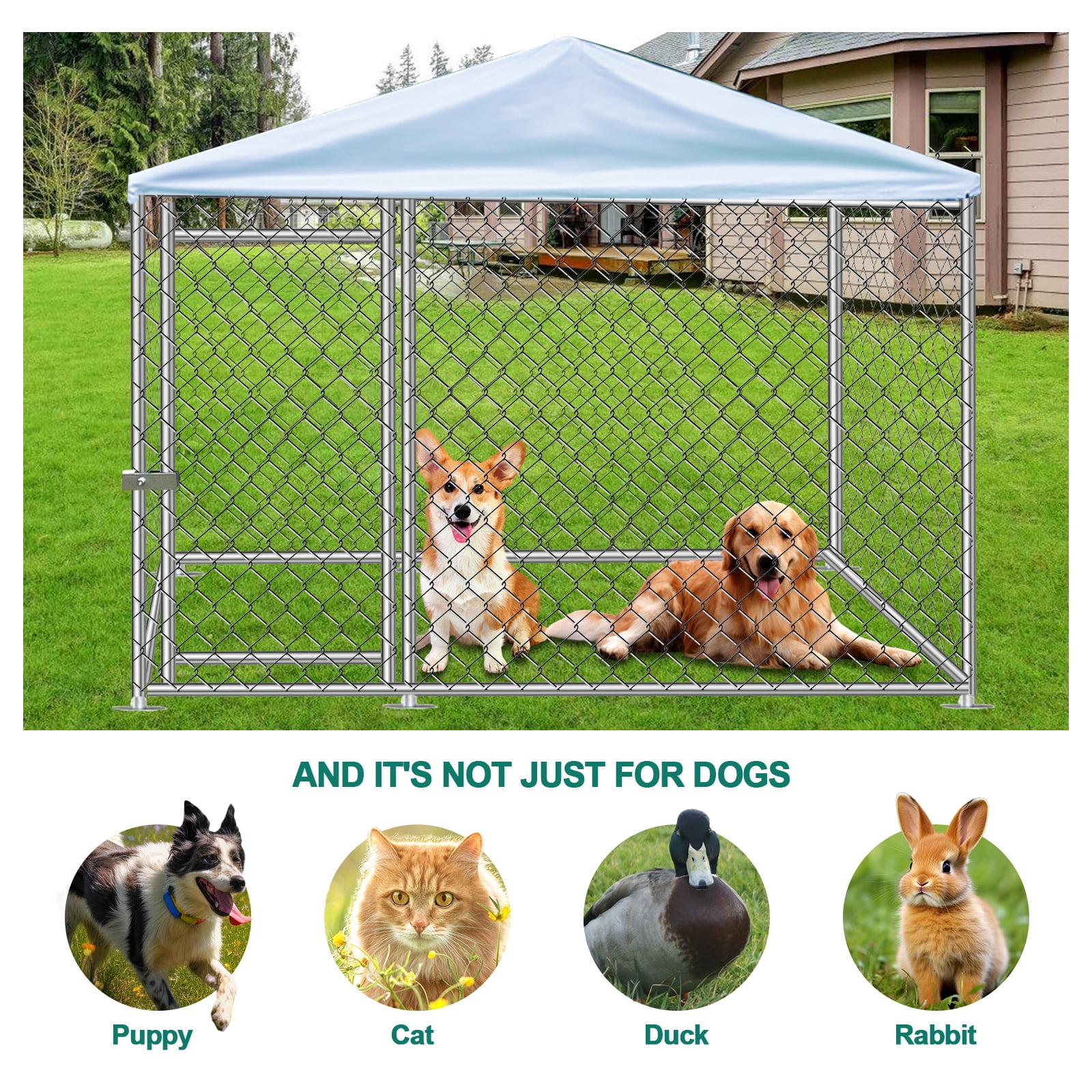 Caulitar 6.6 x 6.6 ft Large Outdoor Dog Run Kennel, Heavy Duty Dog Pets Cage Galvanized Steel Dog Fence Dog Enclosure Playpen with Waterproof Cover