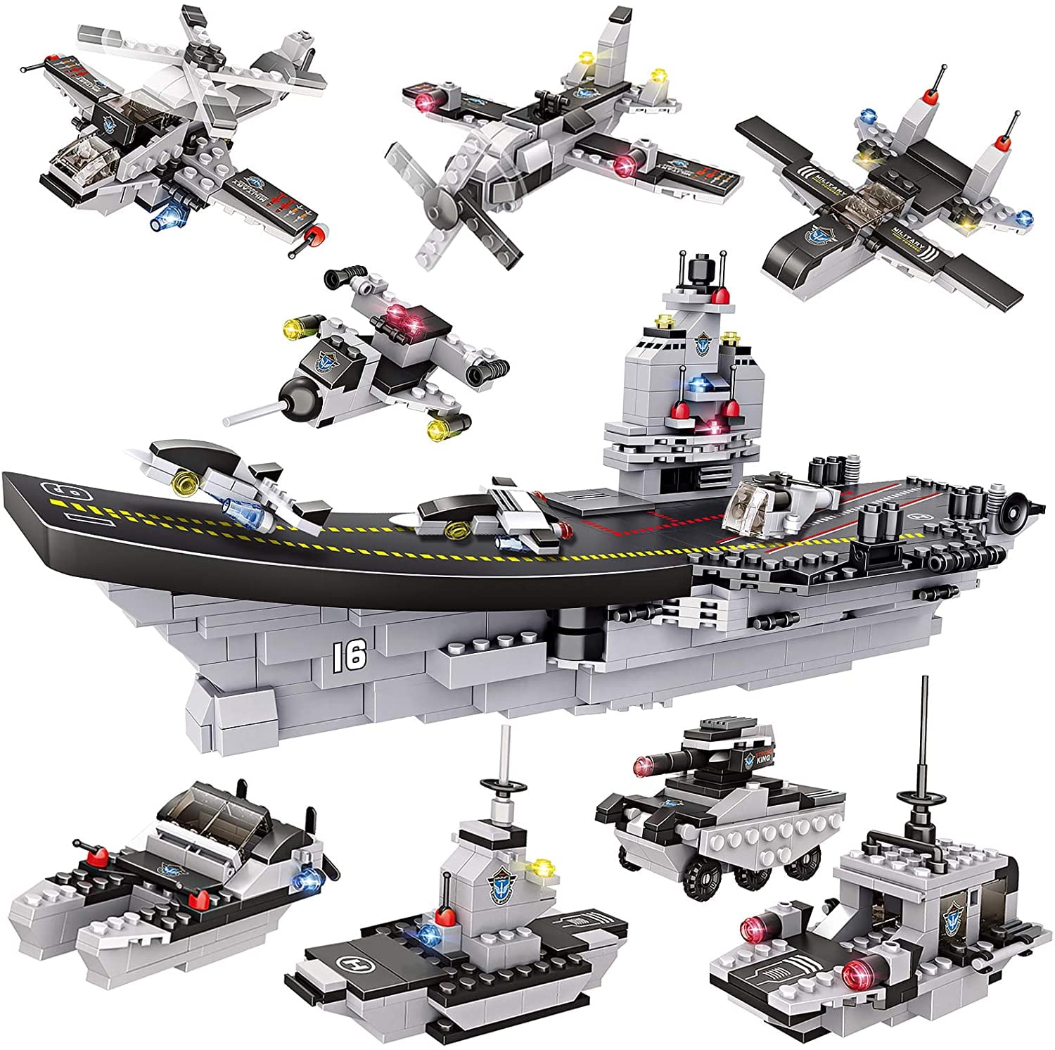 Army Military Series Aircraft Carrier Battleship Building Blocks toy Kids Gift