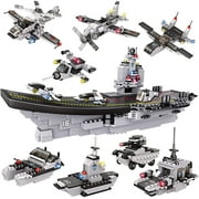 1320 Pieces Aircraft Carrier Building Blocks Set, Military Battleship Model Building Toy Kit with Army Car, Helicopter & Boat, Storage Box with Baseplate Lid, Present Gift for Kids Boys Girls 6-12