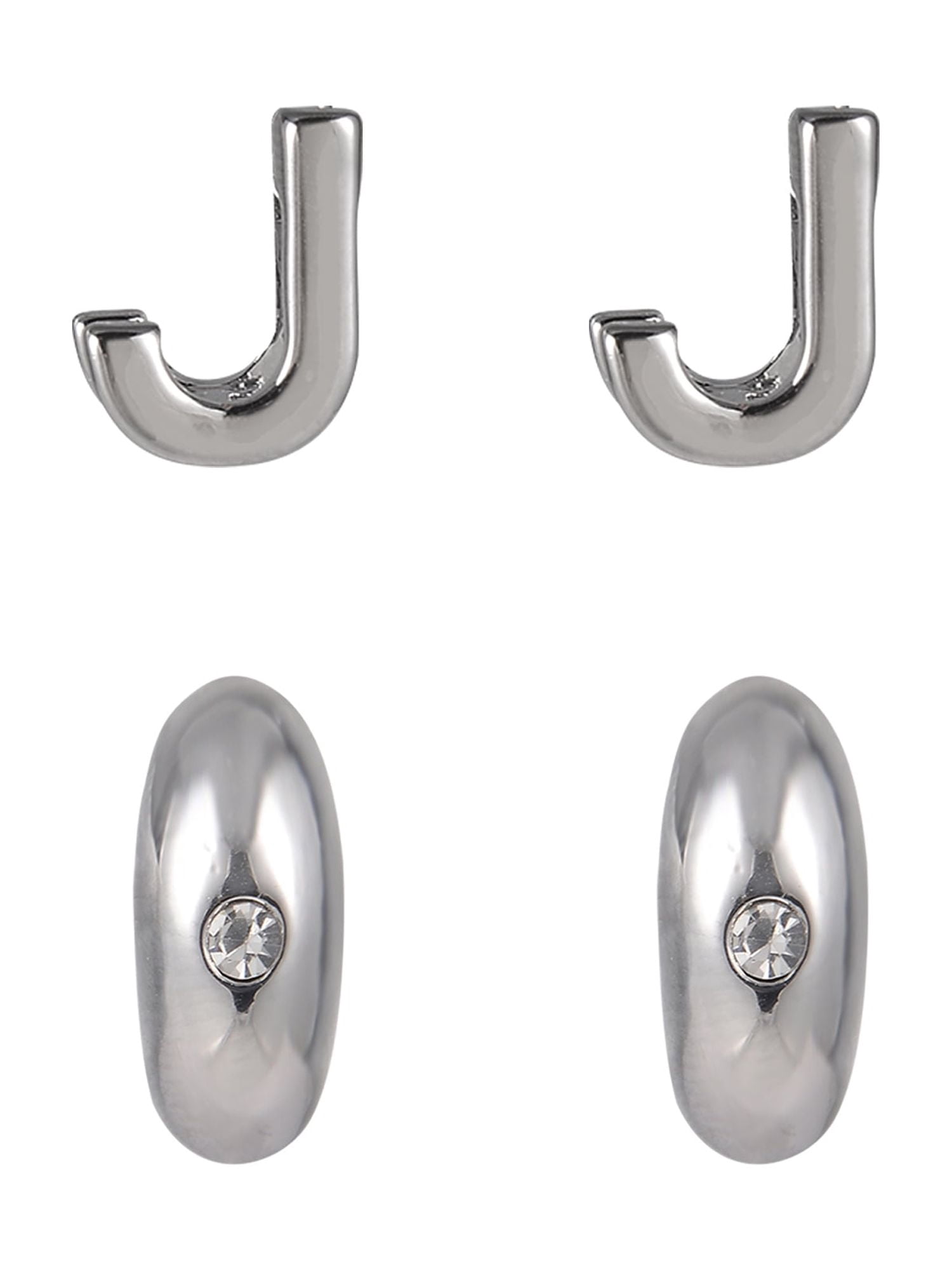 Time and Tru Silvertone 3-On Crystal Stud, Hoop, Initial "J" Earring Set
