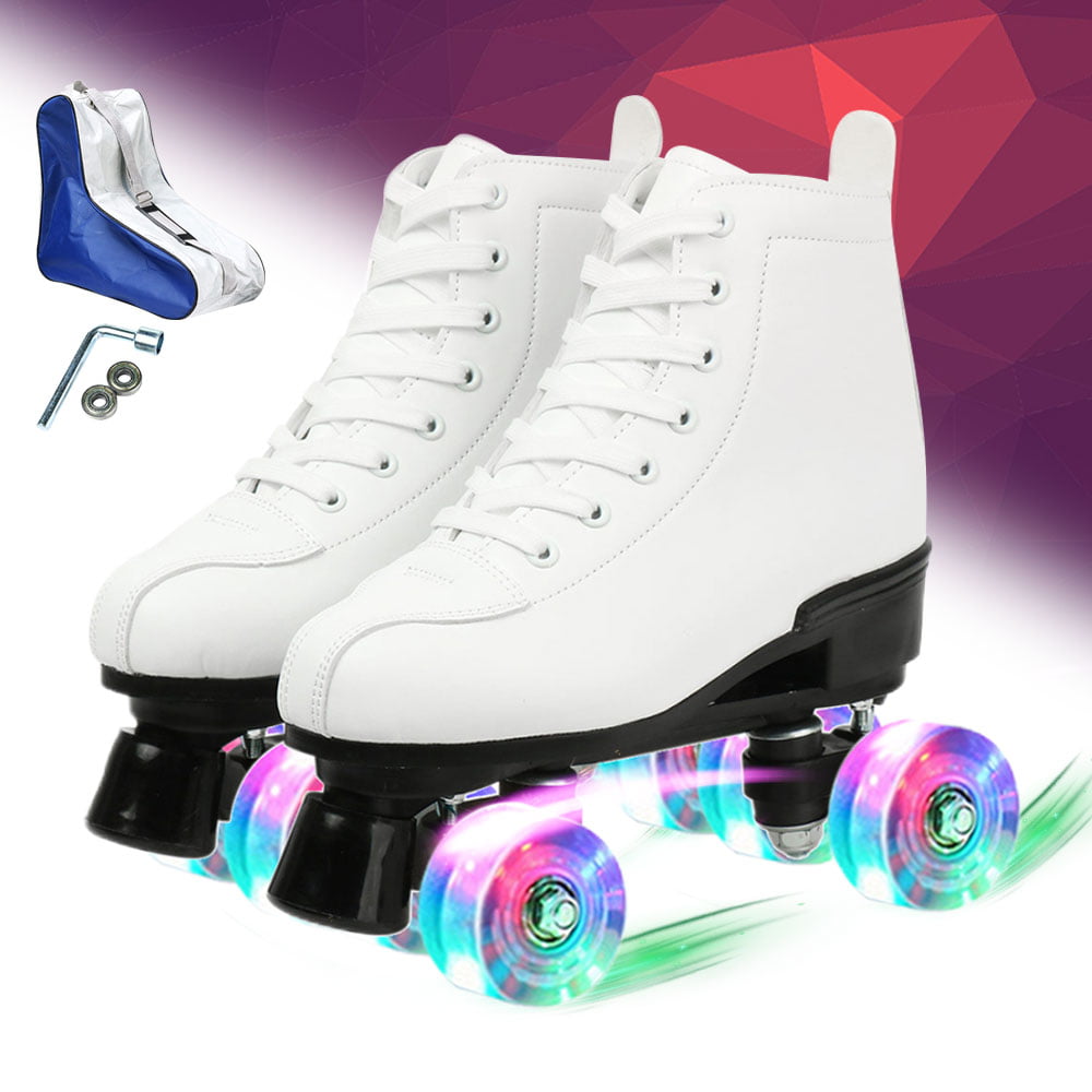 Unisex Roller Skates High-top Double-Row Roller Skates Shoes Four-Wheel Shiny Roller Skates PU Leather for Indoor Outdoor Adult Unisex
