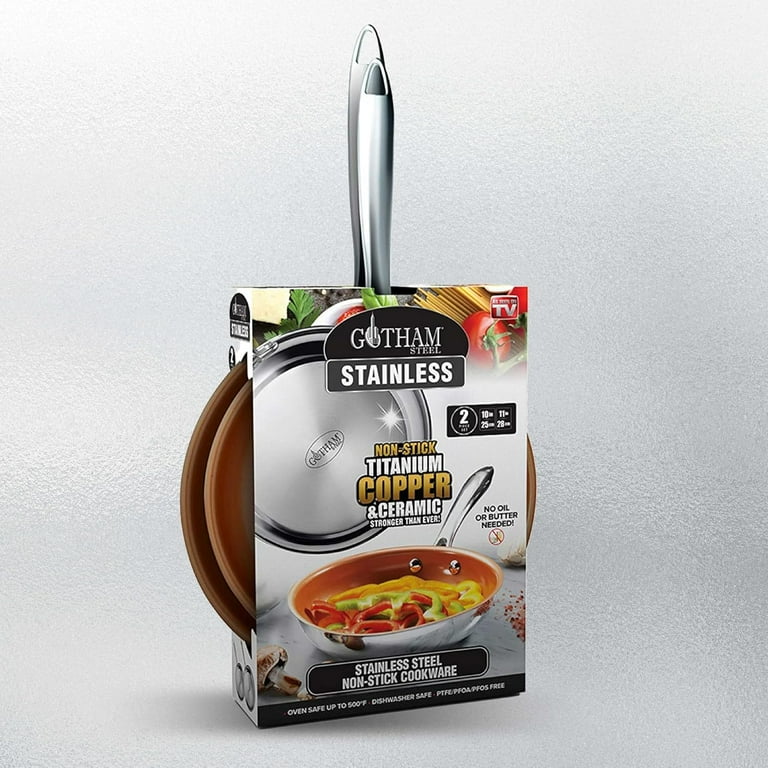 Gotham Steel Stainless Steel Nonstick Frying Pan Set, 10