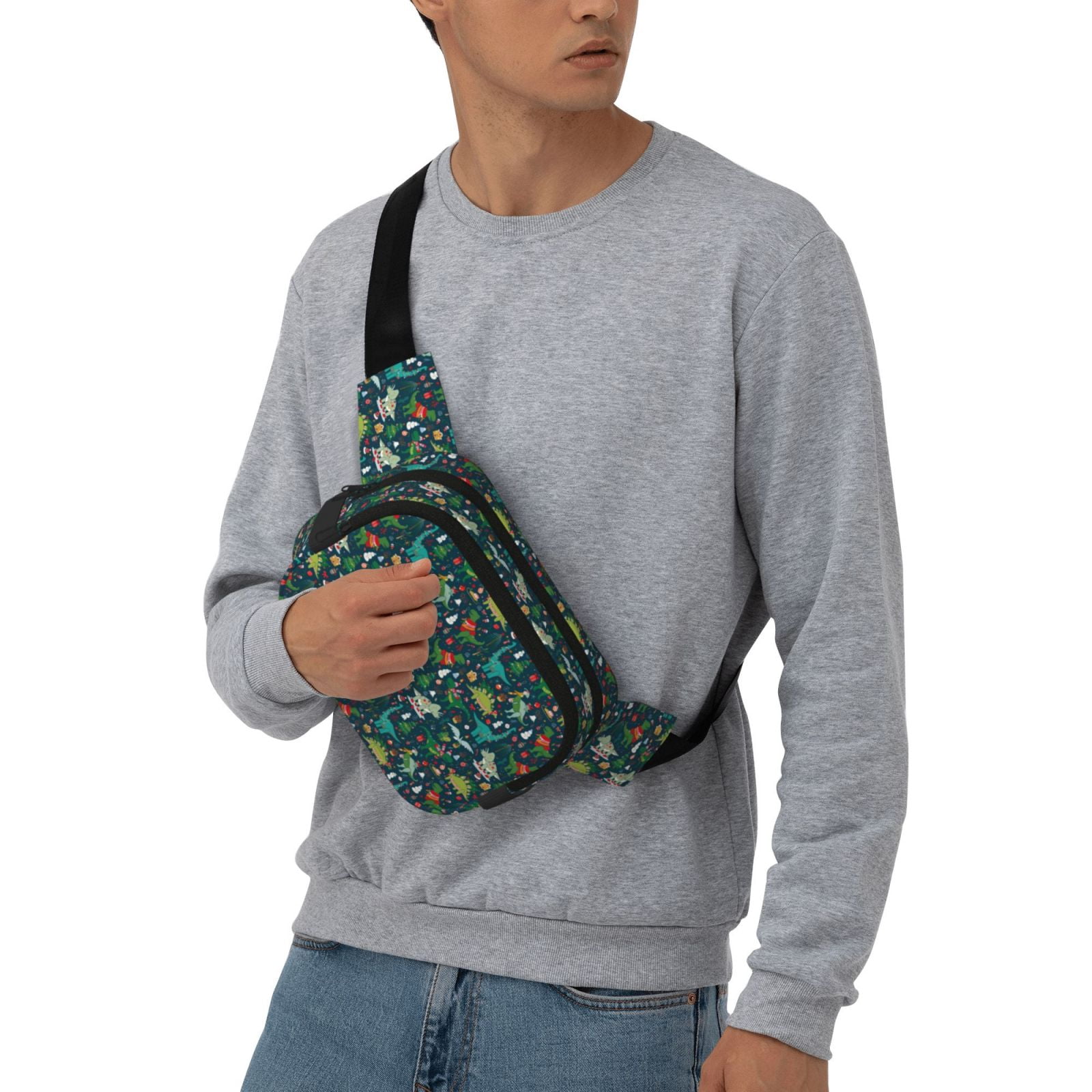 Picia Christmas Dinosaur colorful Print Square Double-Layer Waist Bag Mini Adjustable Waist Belt Bag Exercise Running Travel Hiking