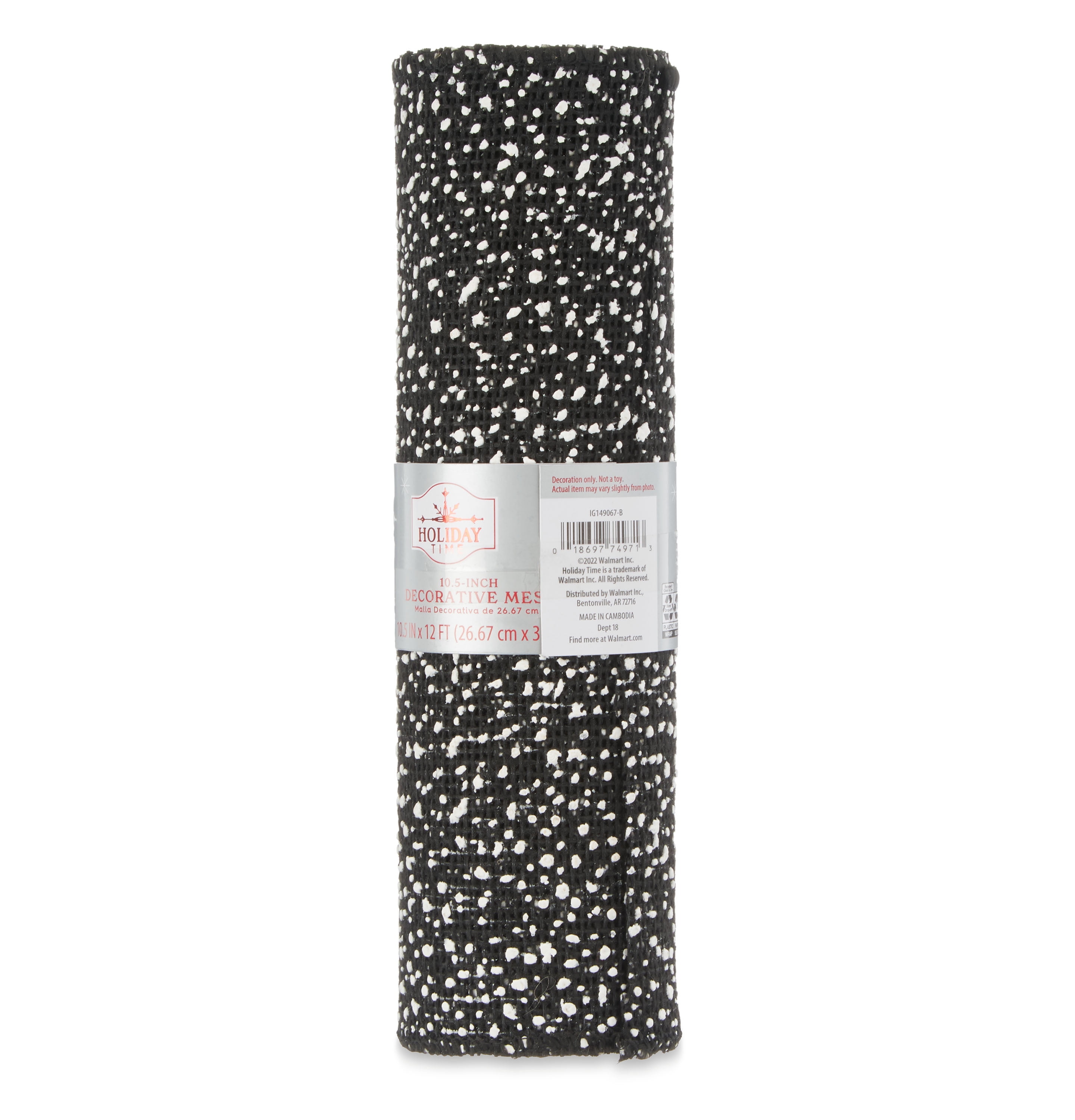 Holiday Time Frosted Black Decorative Mesh Roll, 10.5"