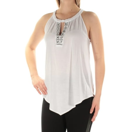 Rhinestone Keyhole - INC Womens White Rhinestone Sleeveless Keyhole Top Size: M